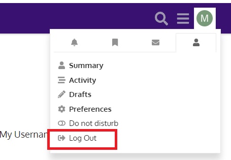Red rectangle highlighting the logout option in the user preferences dropdown menu